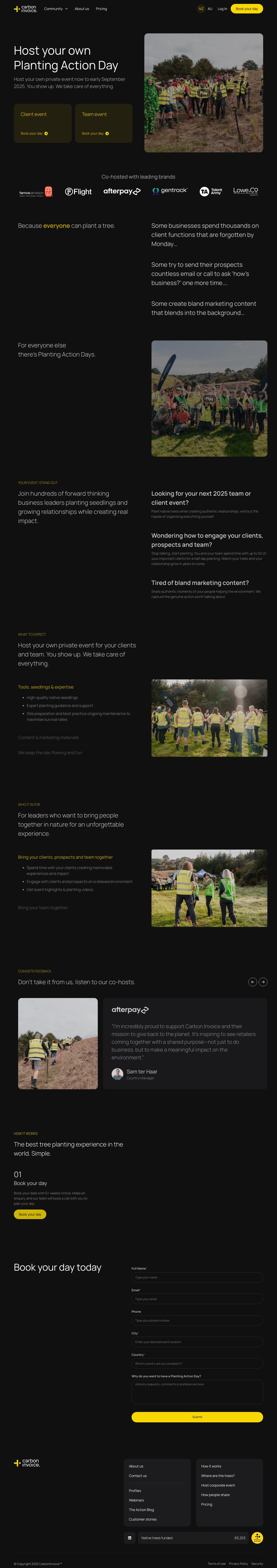 host corporate event landing page