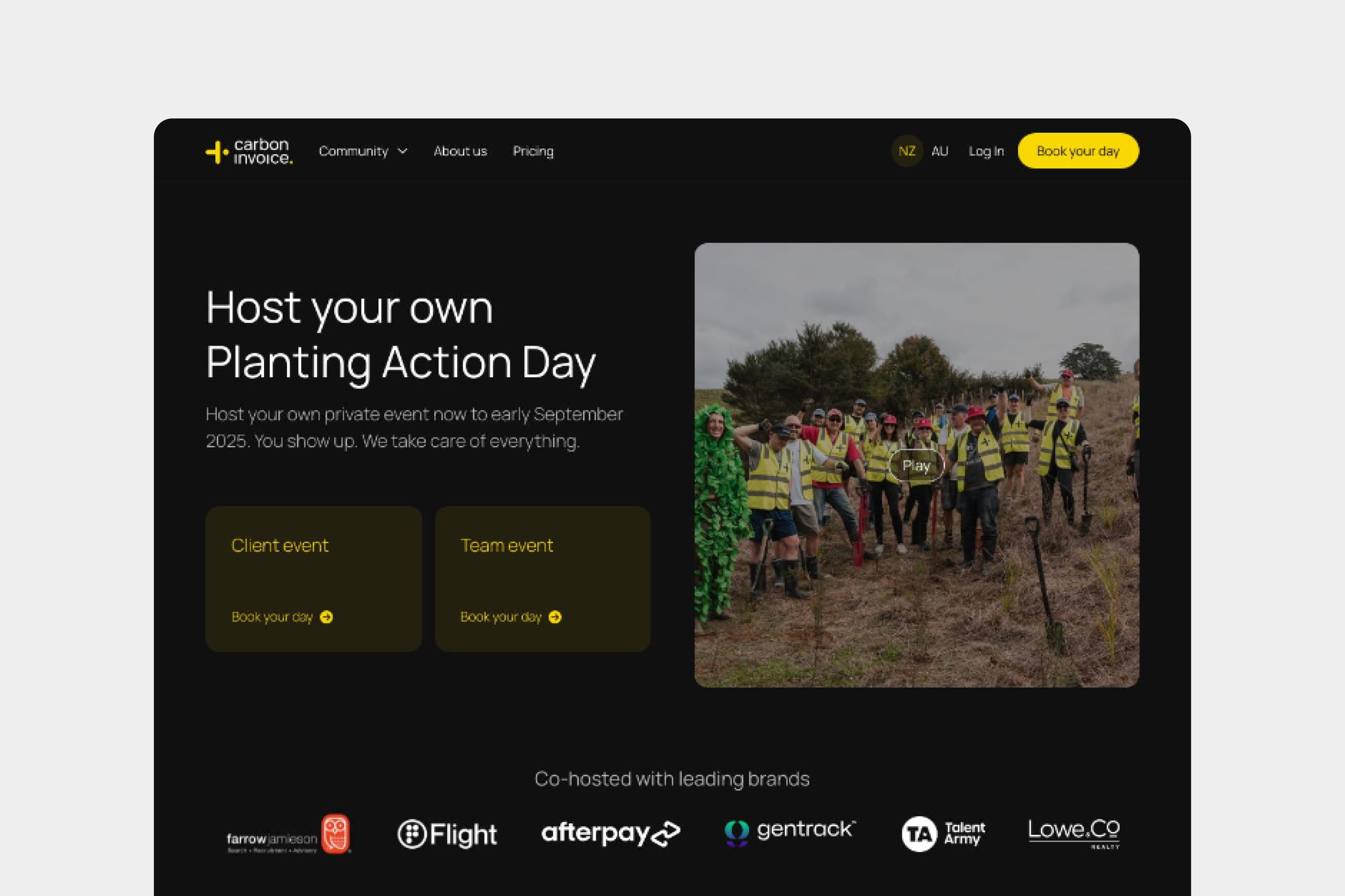 host corporate event landing page