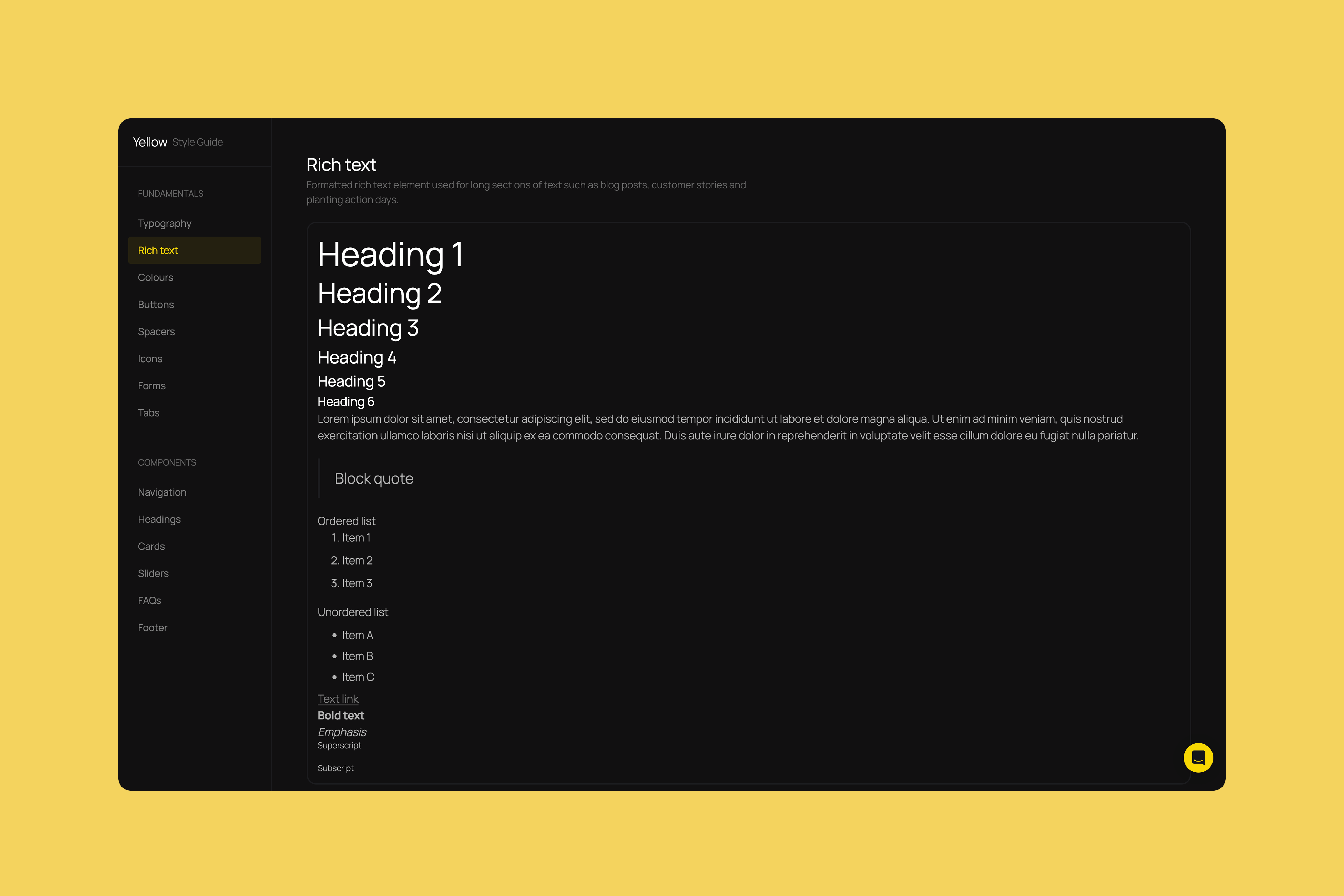 carboninvoice, yellow styleguide