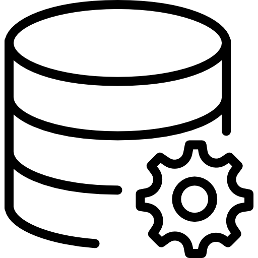 Icon of a database with a gear representing data management