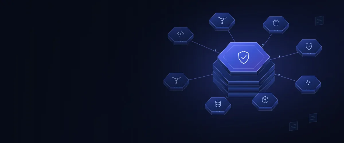 Governed enterprise agent mesh: connected hexagonal agents around a protected platform core.