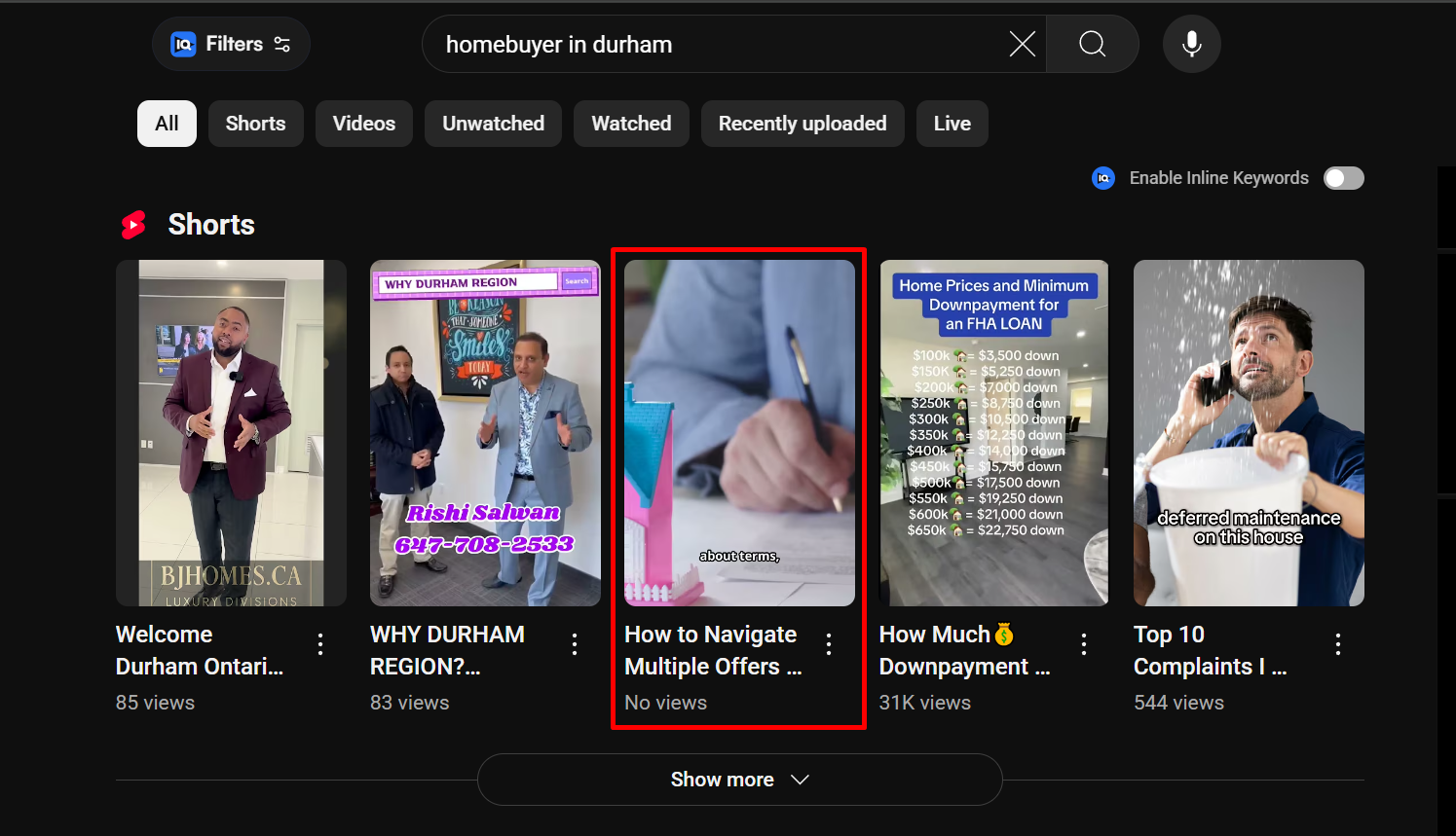 Willows Realty Group ranking in YouTube for “Homebuyer in Durham”👇