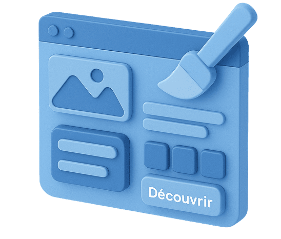 Icône bleue avec pinceau, évoquant un développement web précis et un design soigné.