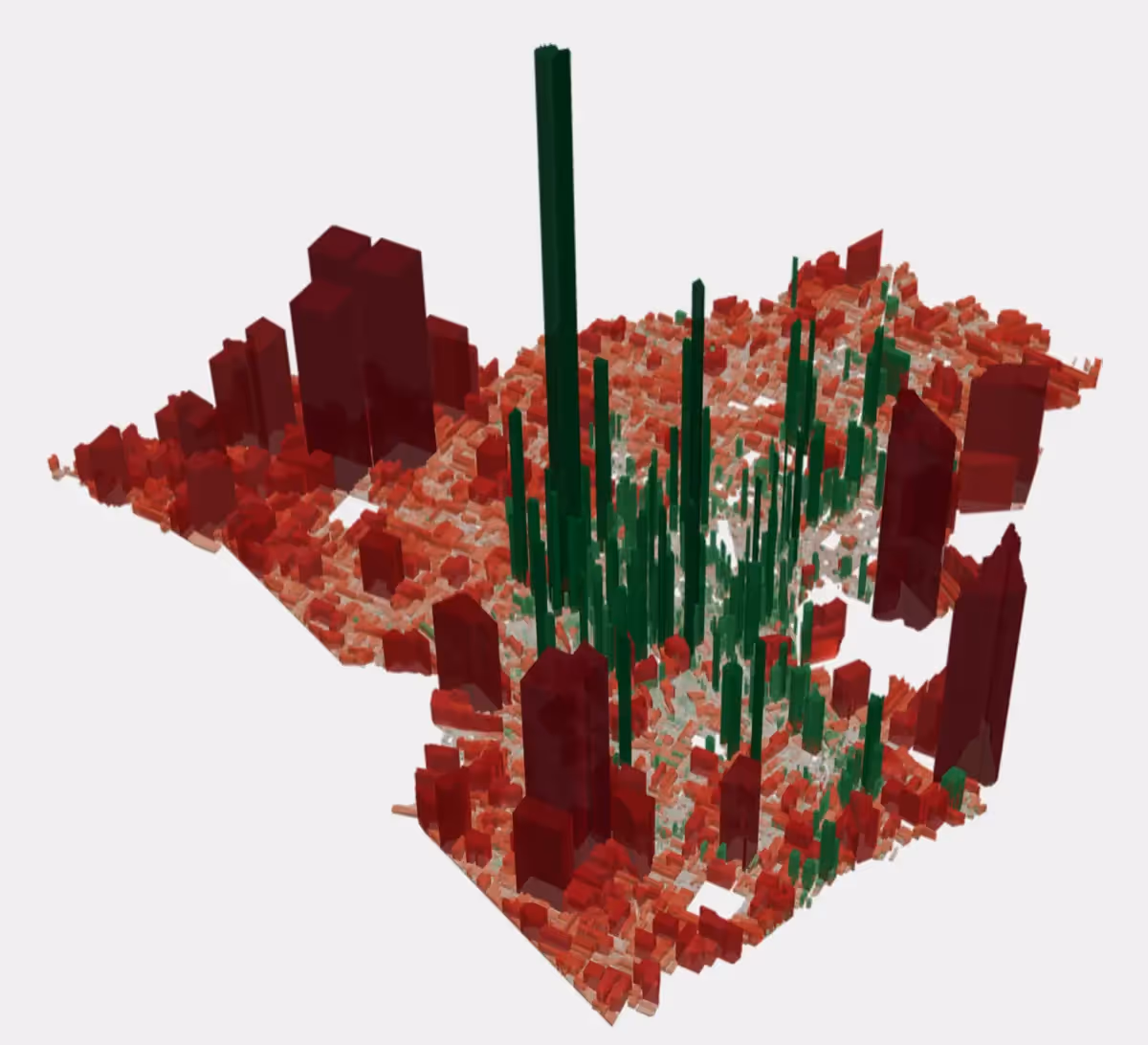 Expense vs revenue map of Lafayette parcels showing more revenue concentrated in the urban core and more expense outside of it