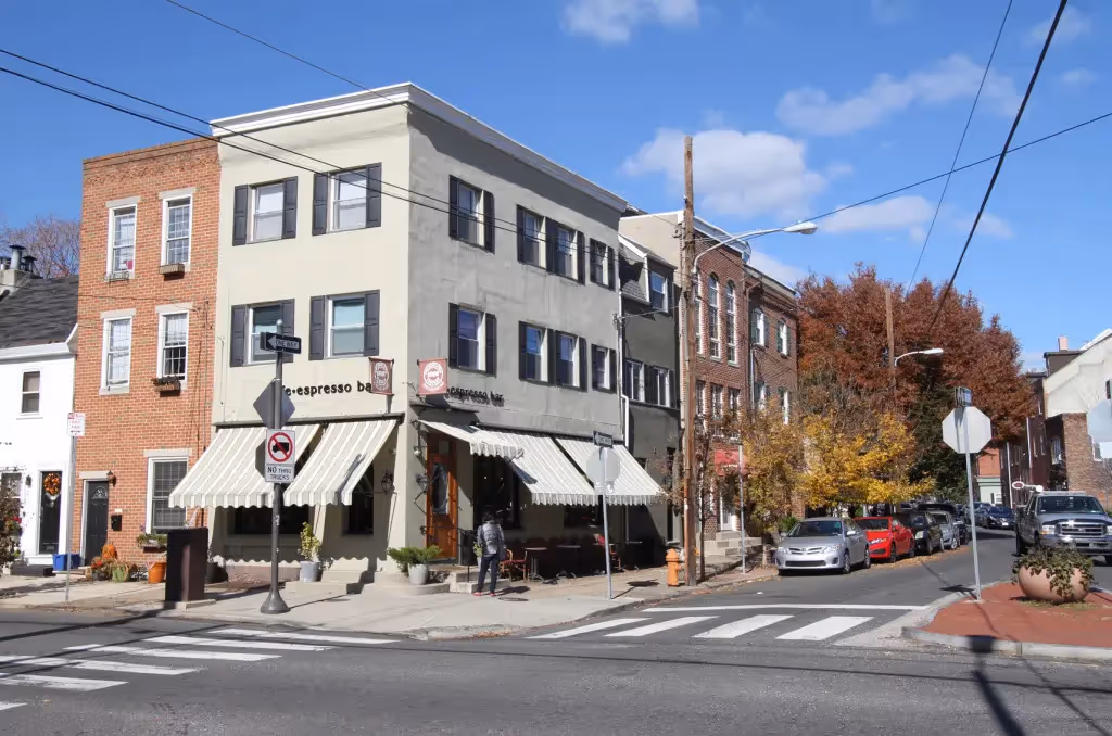 Traditional houses on a walkable street