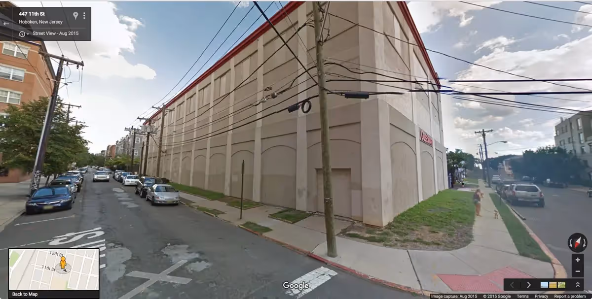 Blank looking building taking up whole block