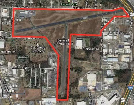 Aerial shot of airport lot in Arkansas
