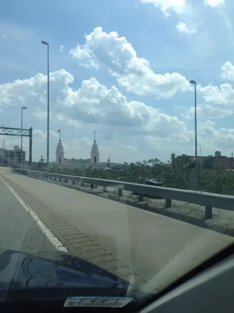 Picture from inside of a car going over a highway