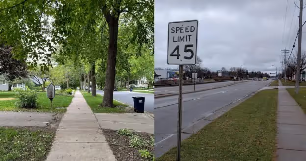 Good sidewalk contrasted with bad sidewalk