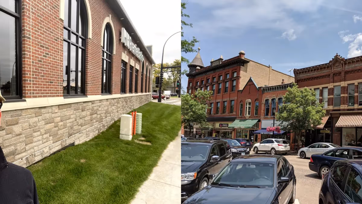 Contrast of uninteresting view along sidewalk versus interesting view