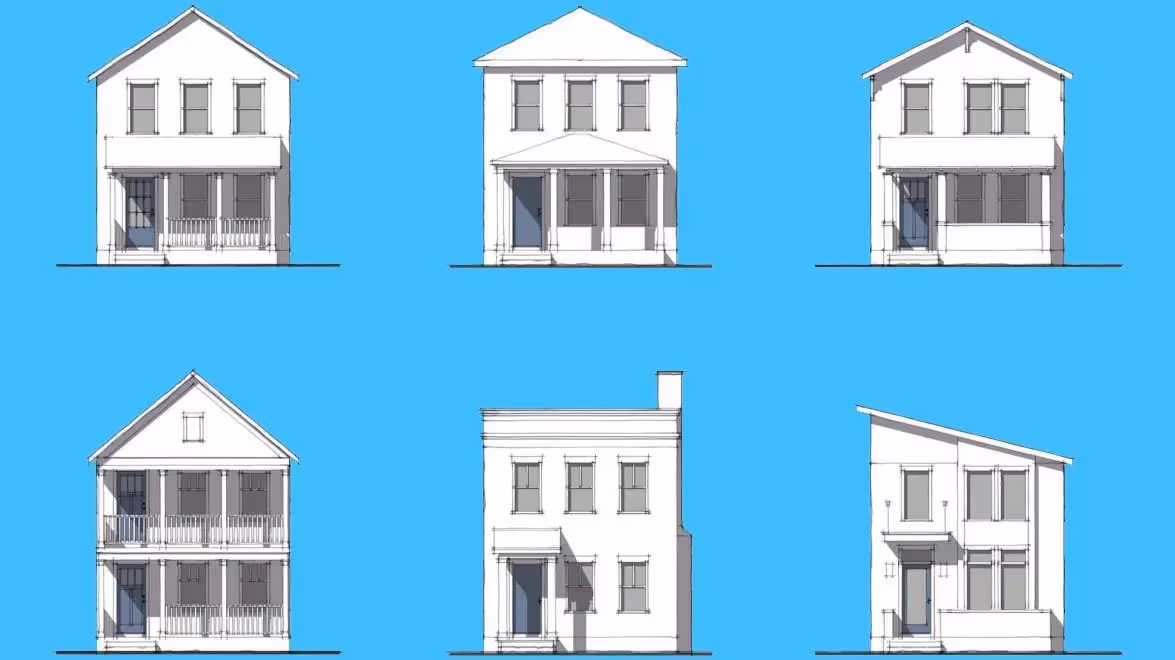 Illustrations of six missing middle housing options