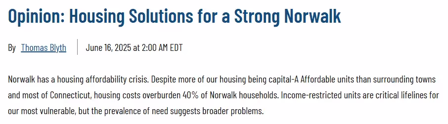Thomas Blyths opinion piece titled Housing Solutions for a Strong Norwalk