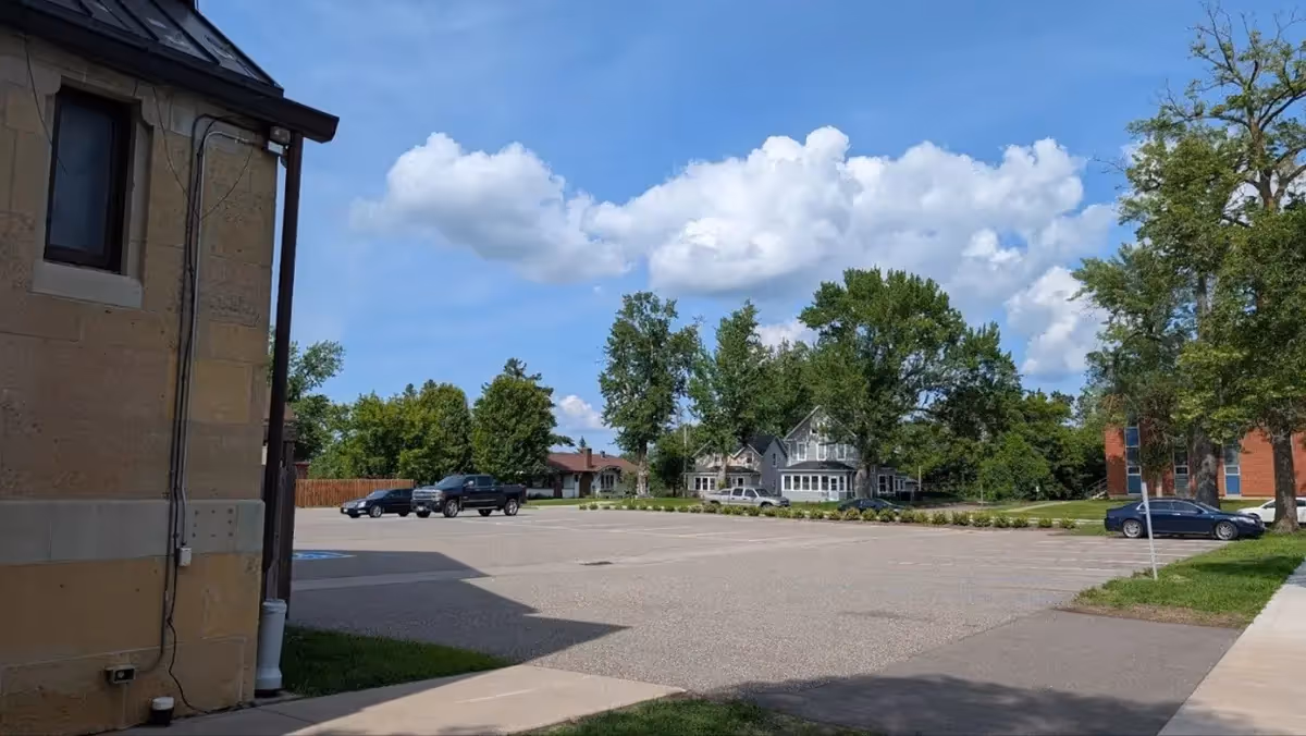 Empty parking lot behind the church