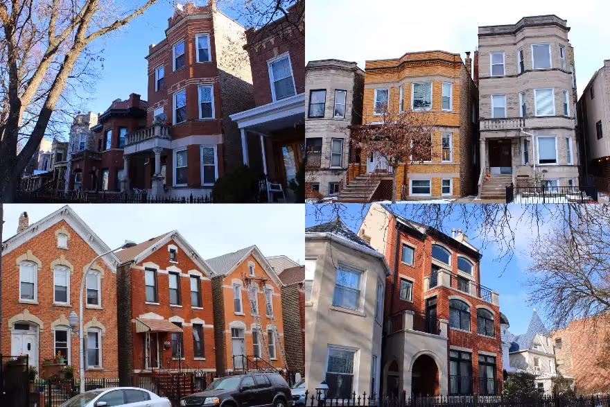 Collage of 4 photos showing 2 to 4 flats apartment buildings
