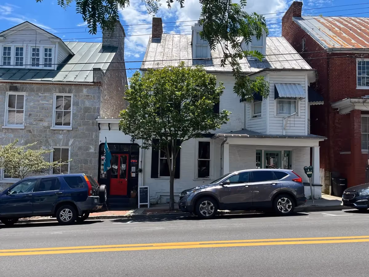 Houses and businesses lining the street
