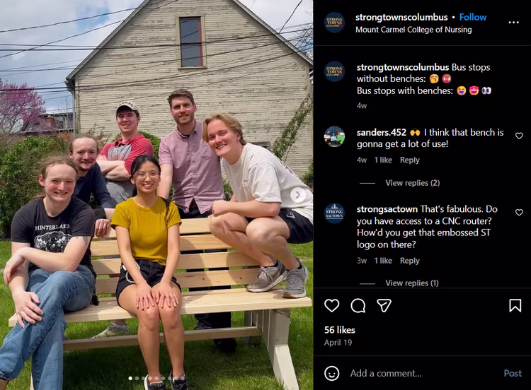 Screenshot of Strong Towns Columbus people sitting on their bus bench