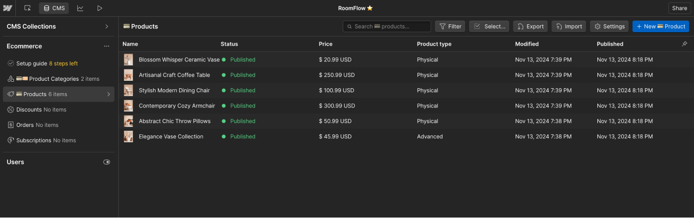 Ecommerce Collection - RoomFlow - Webflow Template | BRIX Templates
