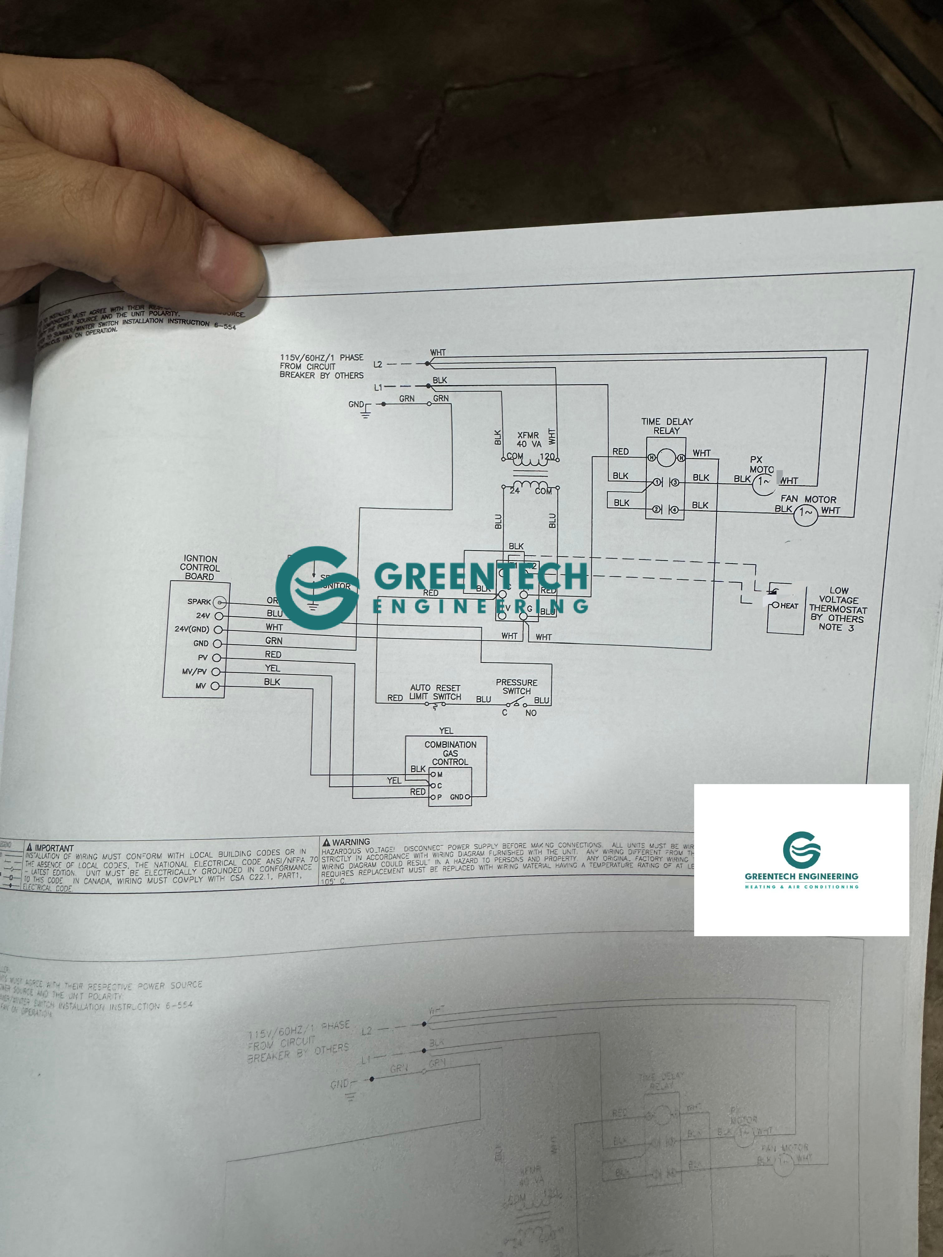 Technical HVAC wiring diagram (5H0847410001) for a Modine PDP200 showing time delay relay and safety circuit integration