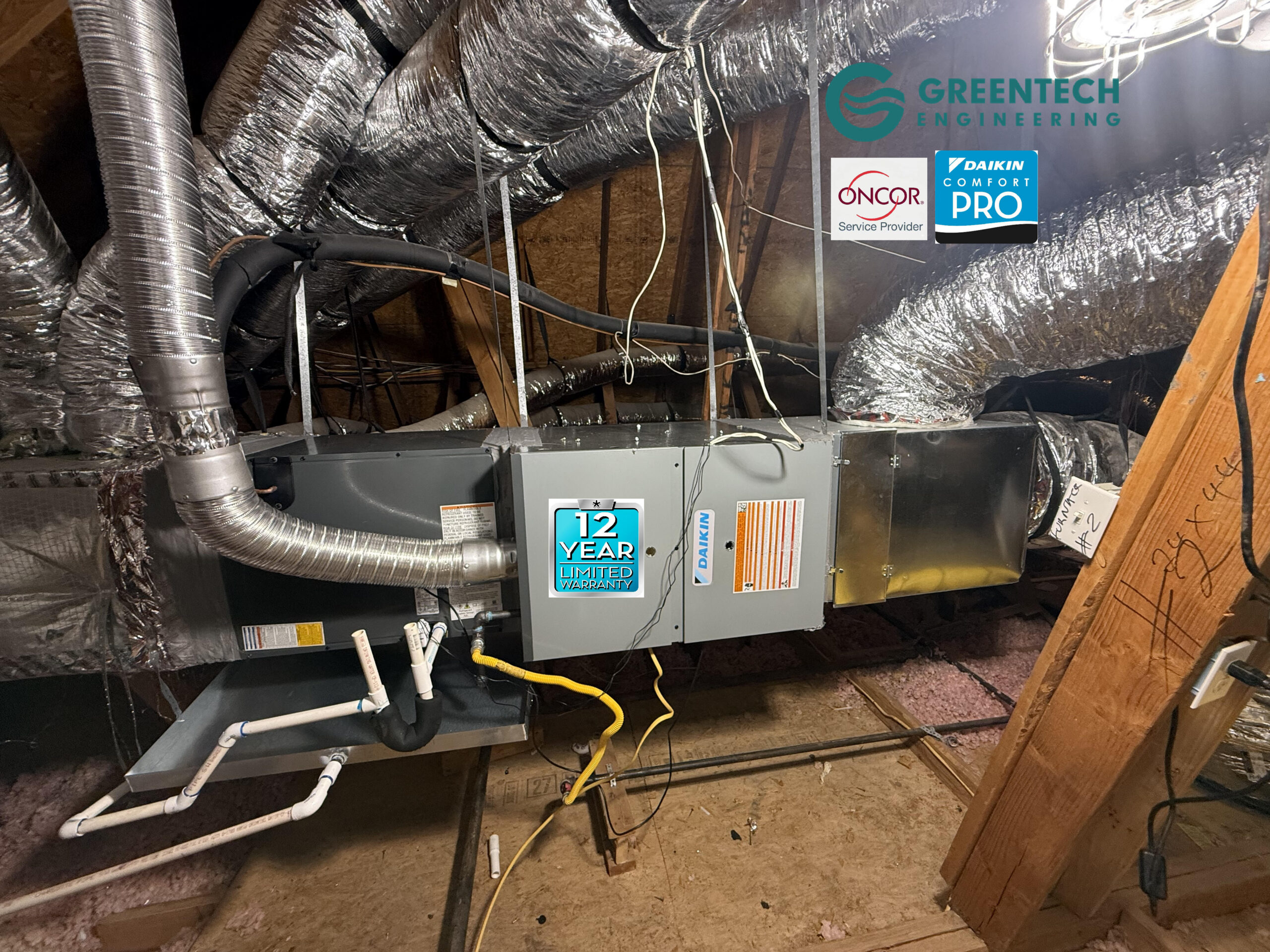 A flawlessly installed Daikin horizontal cased evaporator coil and gas furnace, featuring a newly fabricated insulated metal air box supply plenum in Allen, TX.