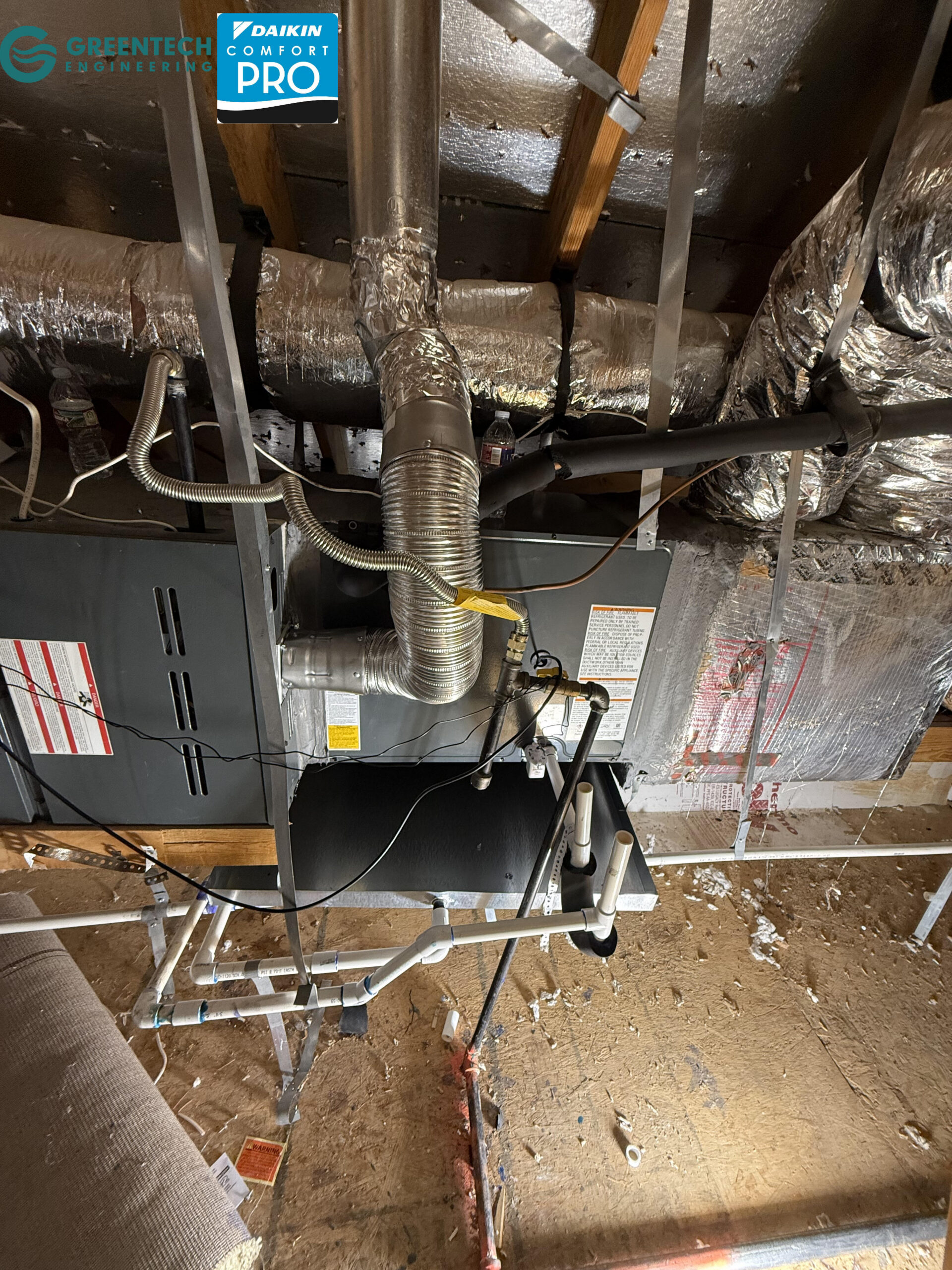 A brand new Daikin/Goodman horizontal cased evaporator coil cleanly installed in a Dallas, TX attic.