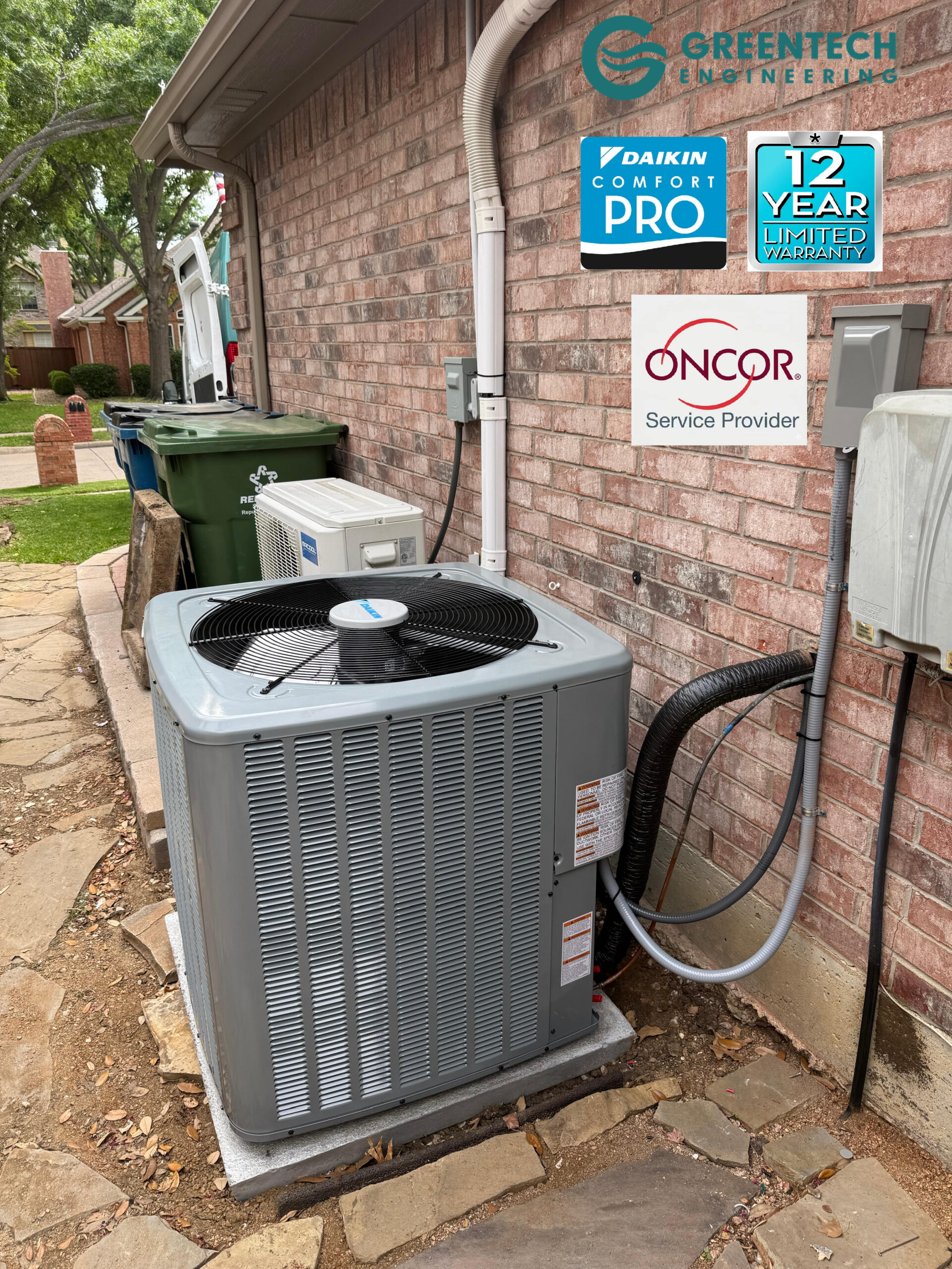 A brand new Daikin horizontal gas furnace and cased coil suspended securely in a Dallas attic, connected to custom-fabricated metal supply and return plenums.