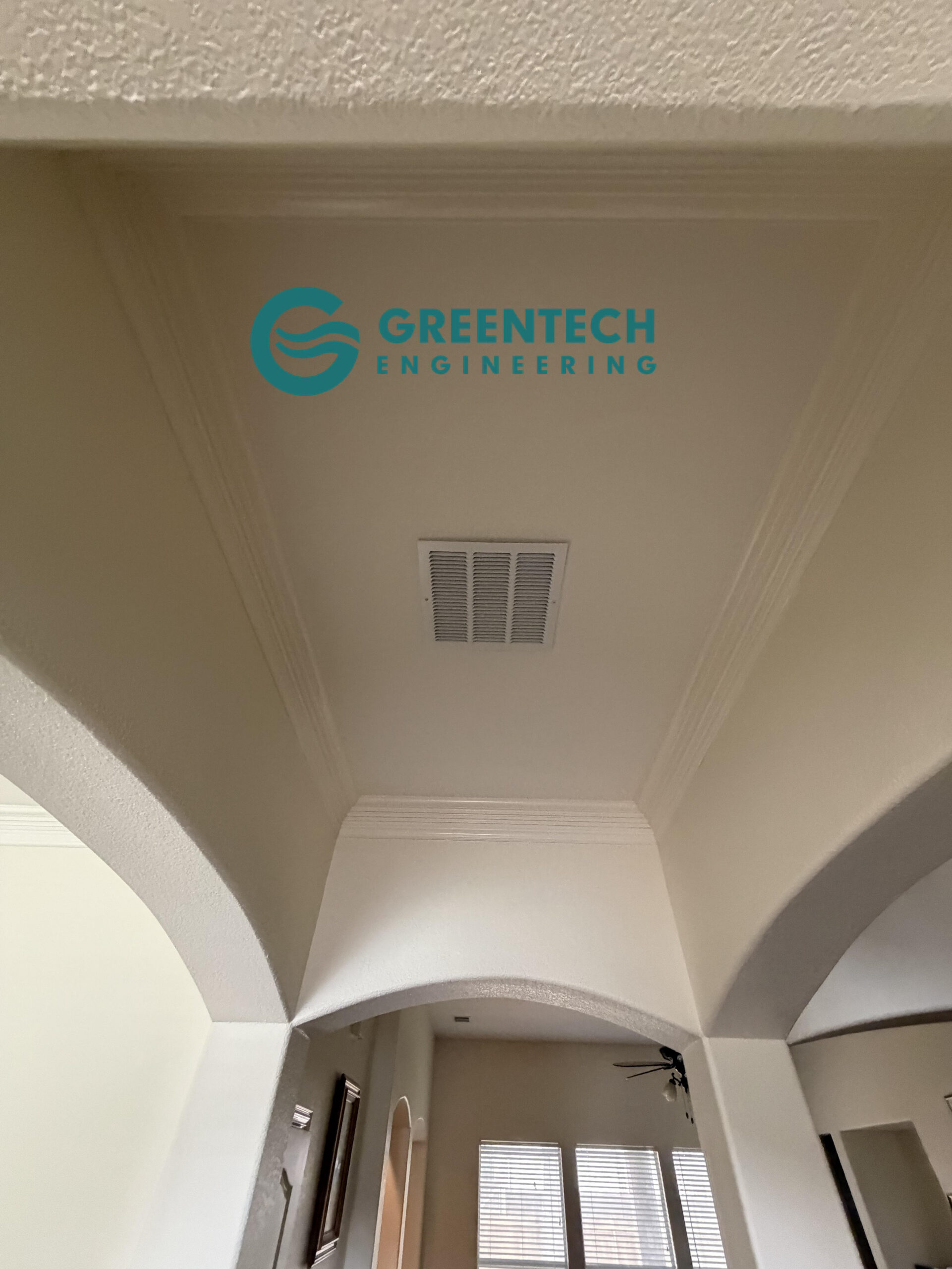 High ceiling architectural design in a Forney home illustrating the challenge of HVAC air balancing and thermal stratification .
