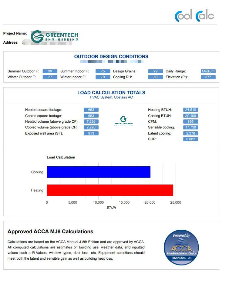 A Greentech HVAC engineer performing a strict ACCA Manual J load calculation using digital diagnostic tools to ensure perfect system sizing in Dallas.