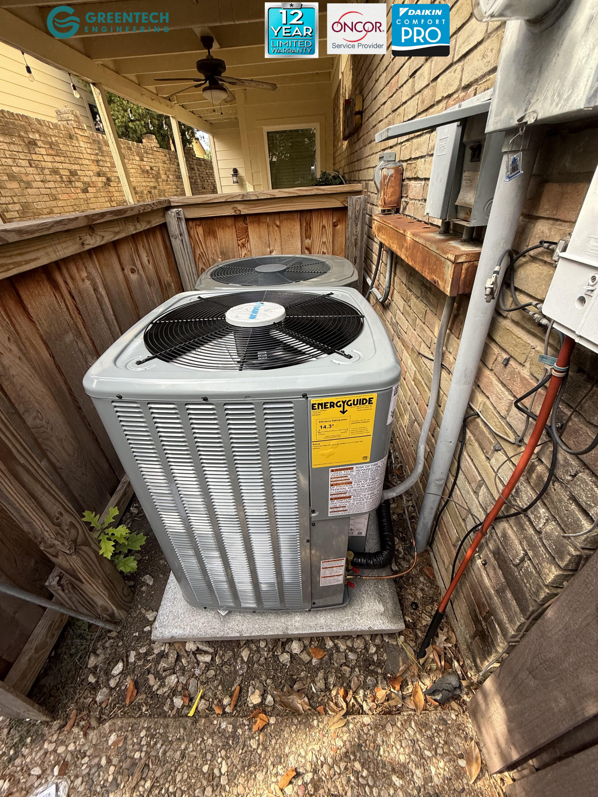 A newly installed, high-efficiency Daikin gas furnace and evaporator coil, perfectly leveled and suspended in a Dallas attic with custom metal plenums.