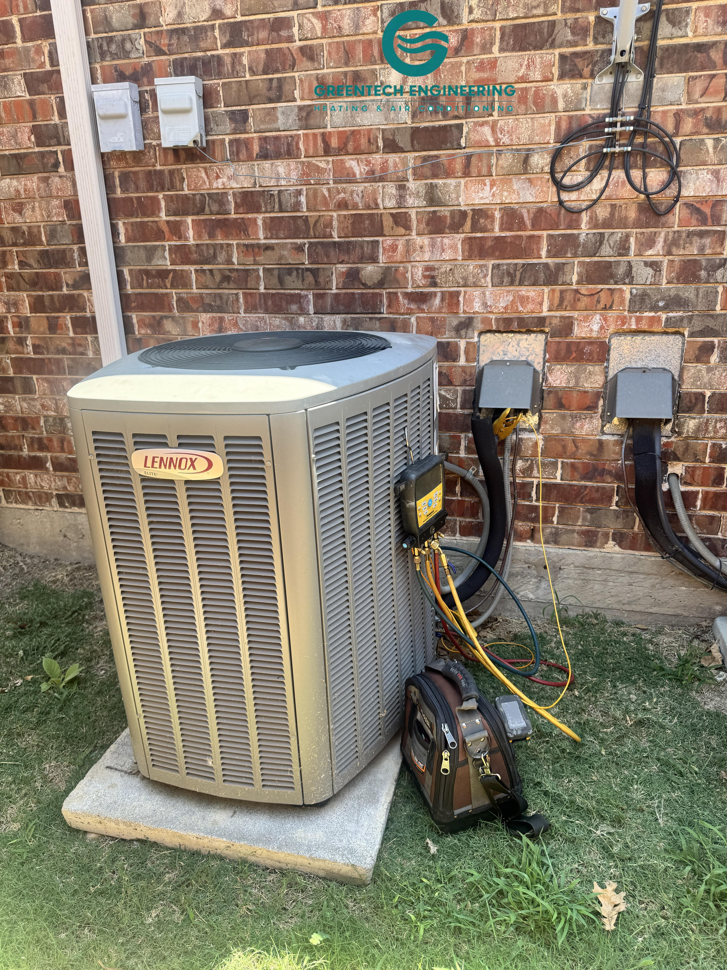 Existing Lennox outdoor AC unit serving the upstairs of a Little Elm home before replacement