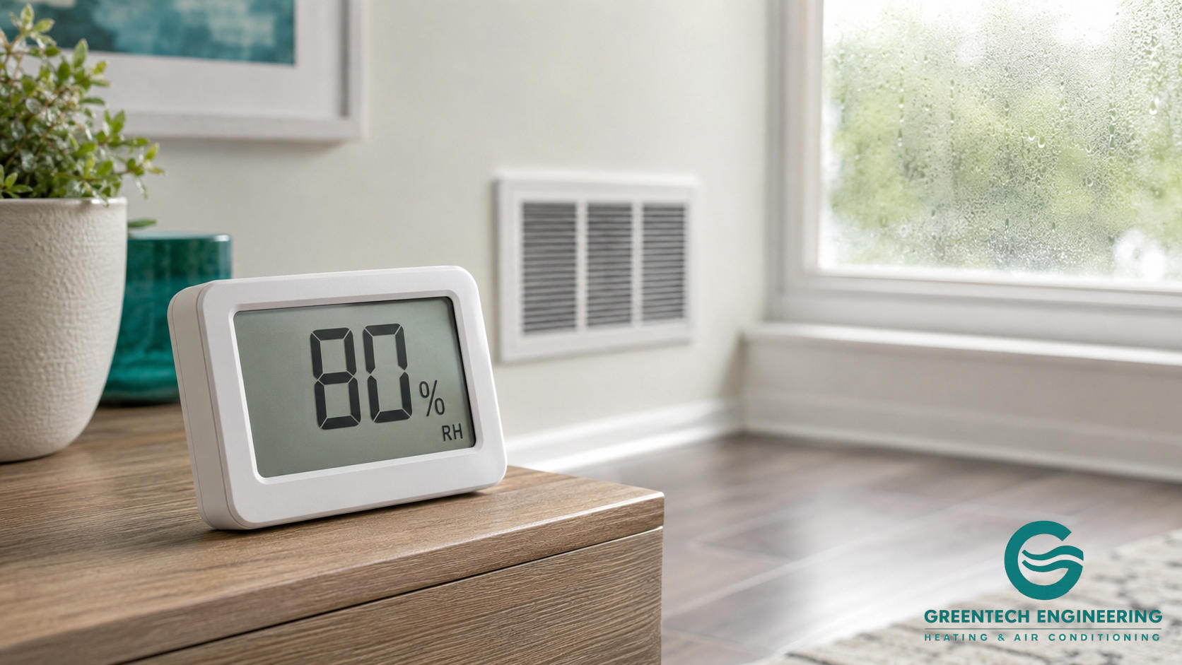 Digital indoor humidity monitor displaying 80 percent relative humidity