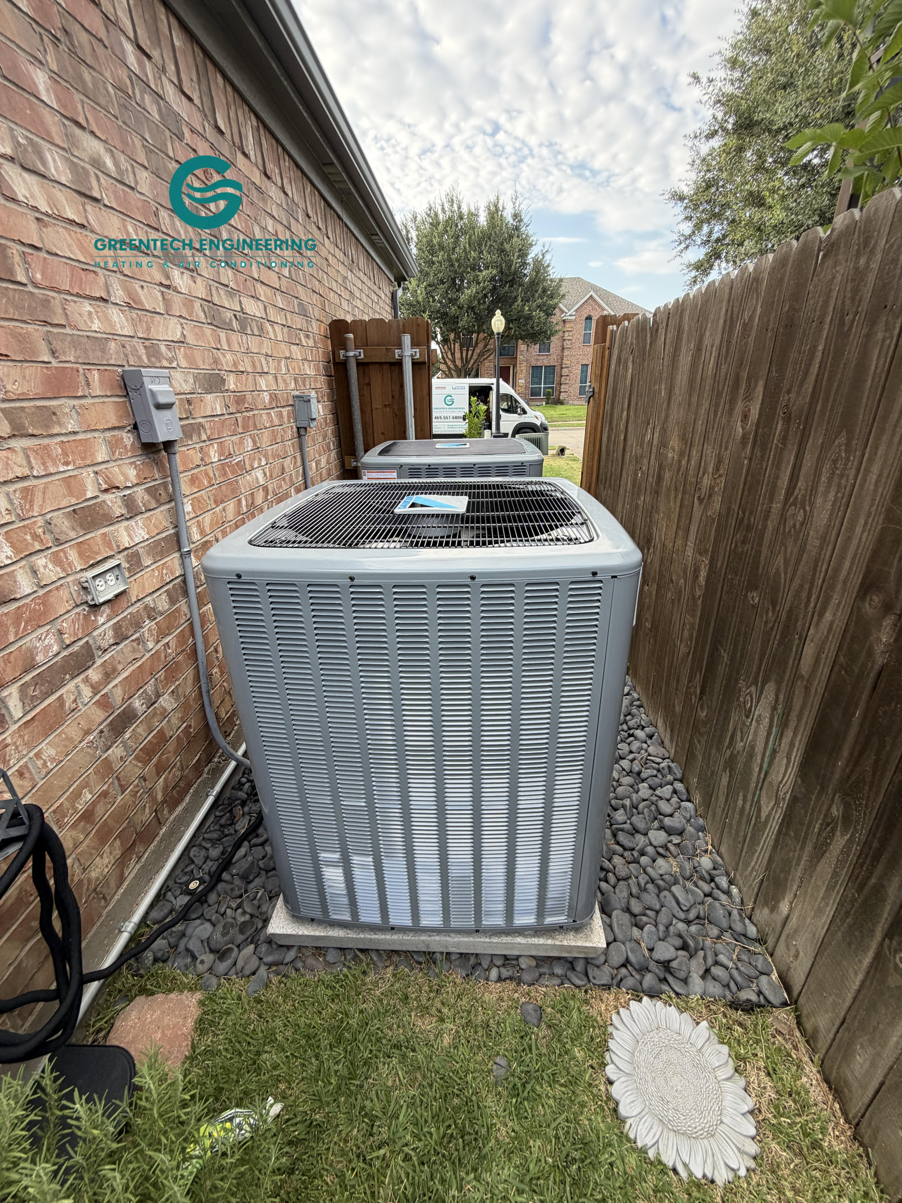 Two new Daikin outdoor AC units installed at a Grand Prairie home