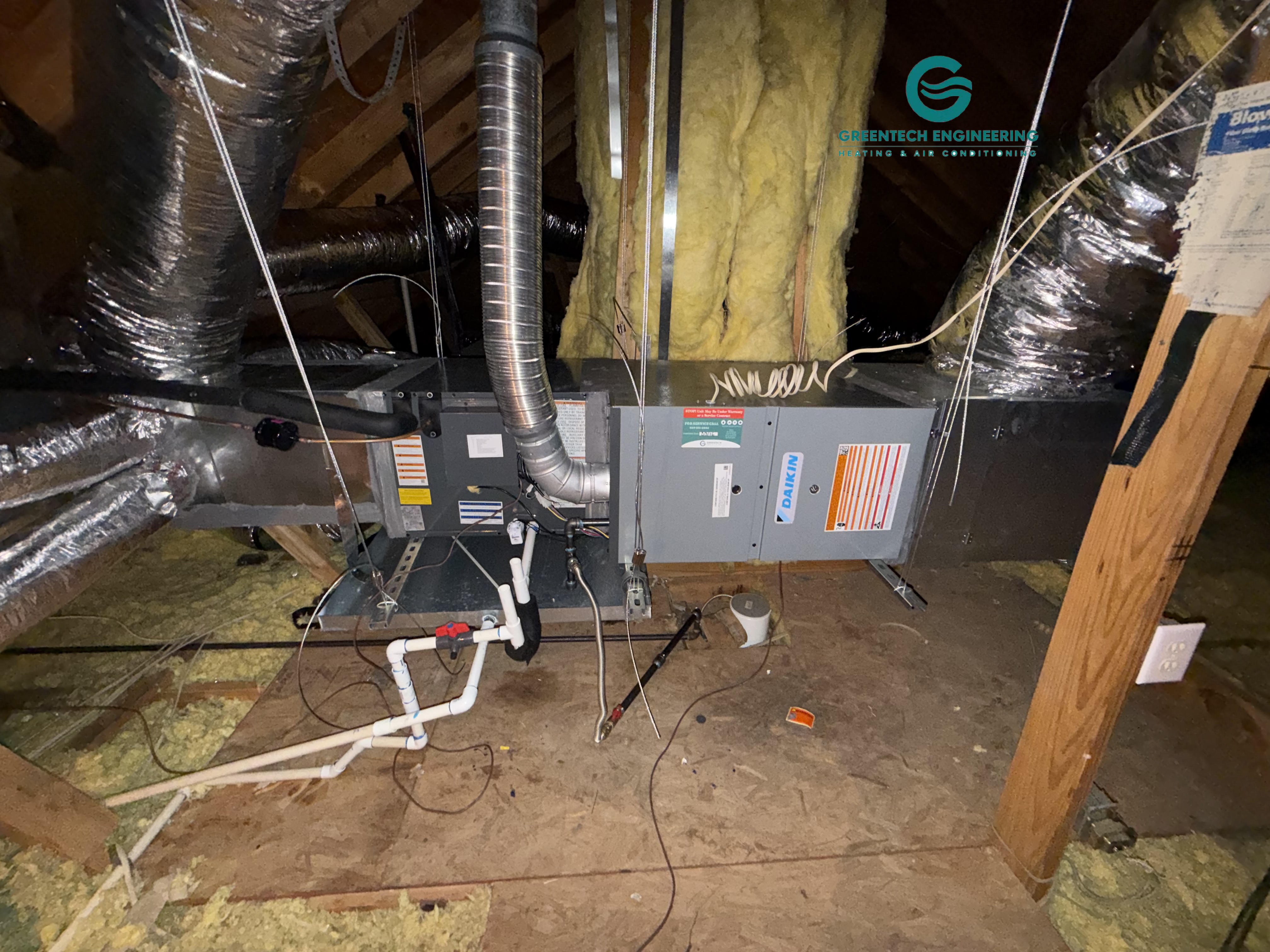 Horizontal Daikin coil and gas furnace installed in a McKinney attic