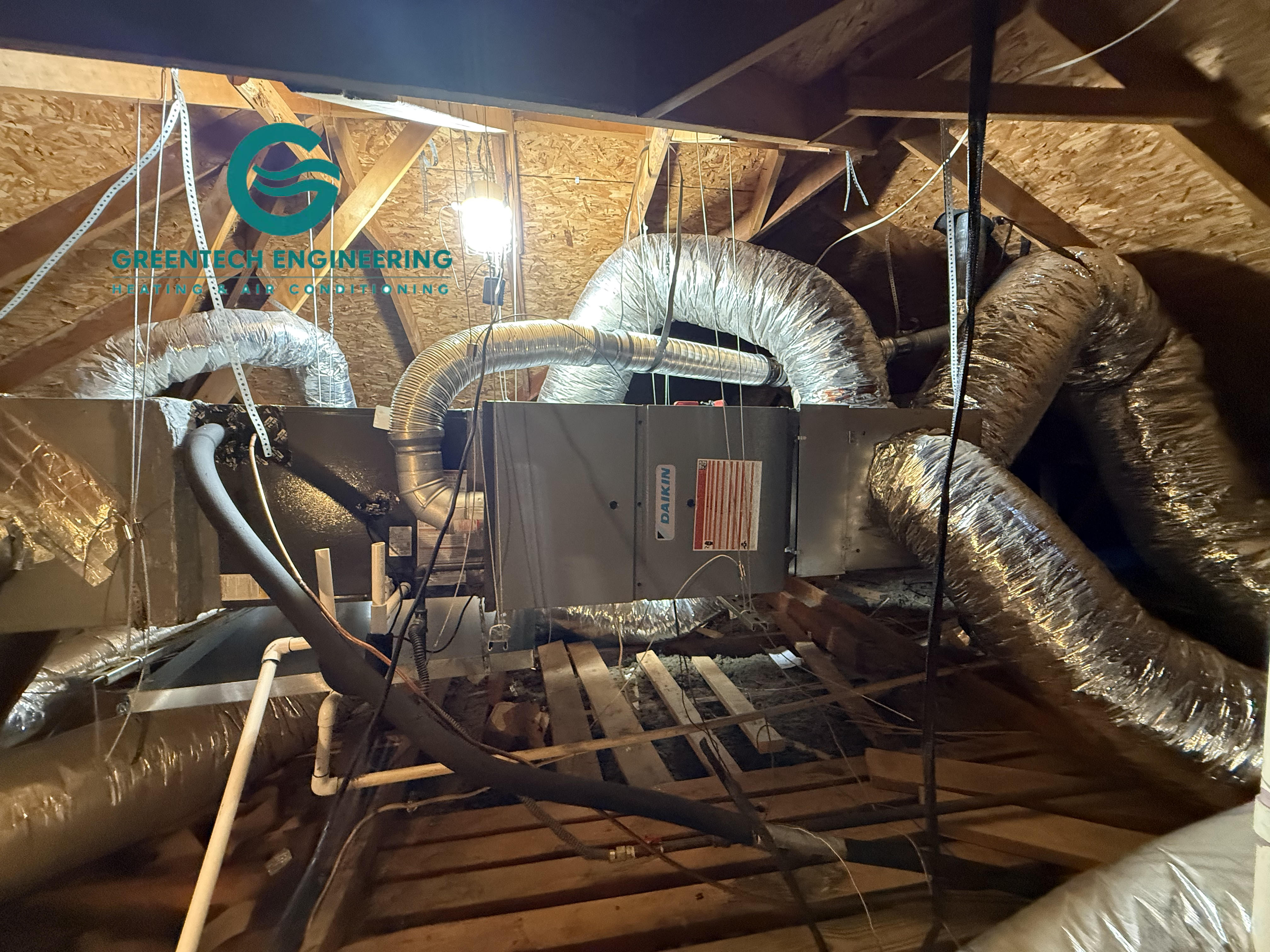 New Daikin horizontal coil and gas furnace installed in an Allen attic