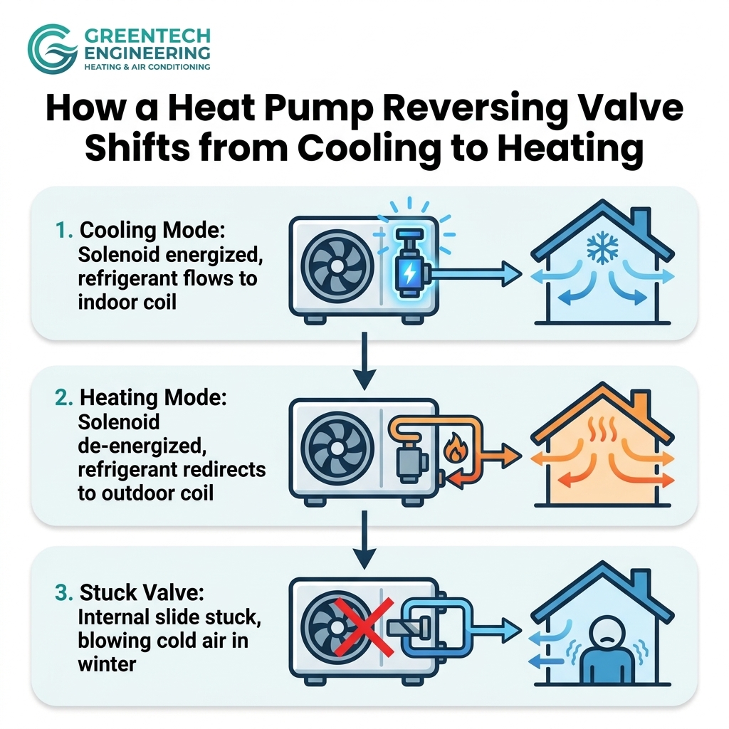 How a Heat Pump Reversing Valve Shifts from Cooling to Heating
