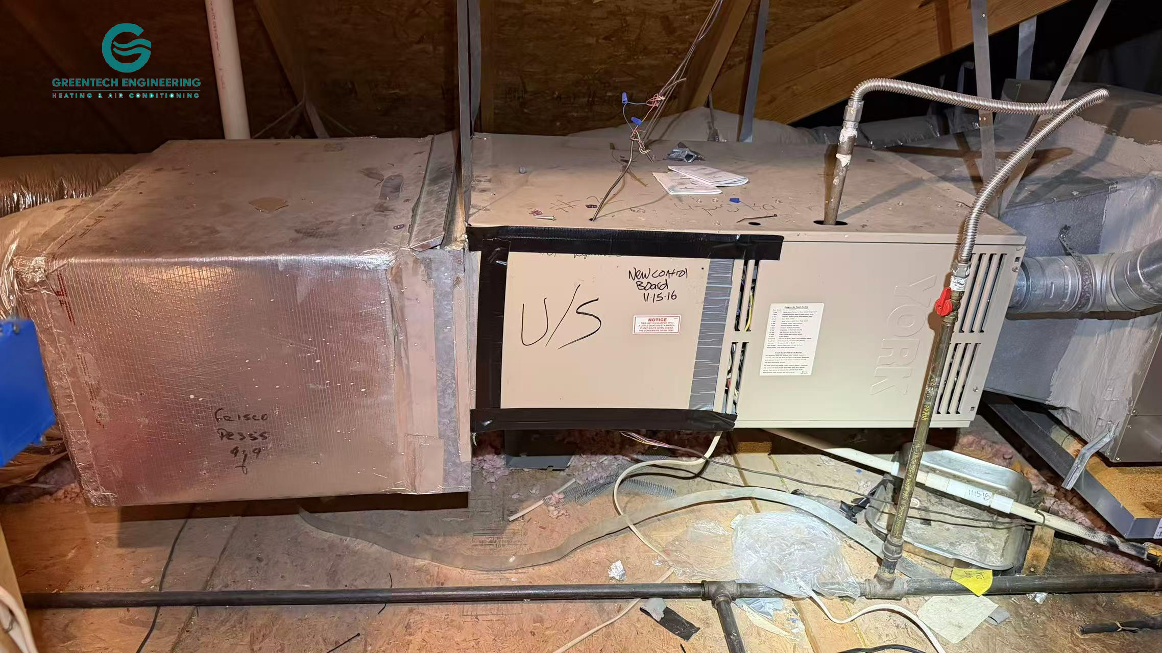 Existing horizontal York attic HVAC equipment before replacement