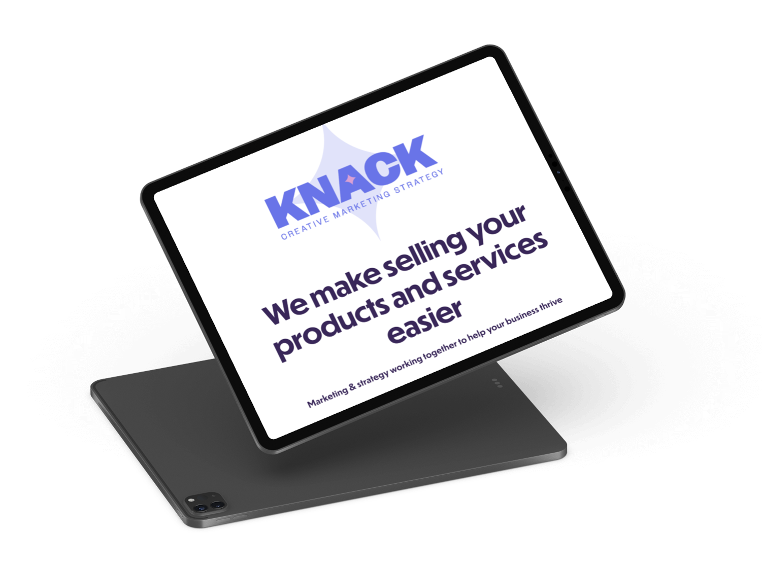 Effective marketing strategy advertisement displayed on a tablet screen.