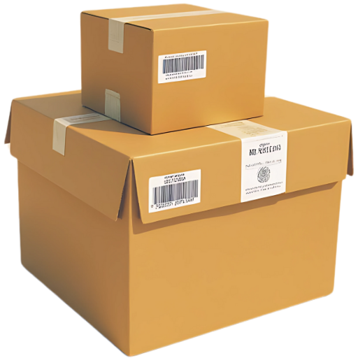 a stack of boxes with labels