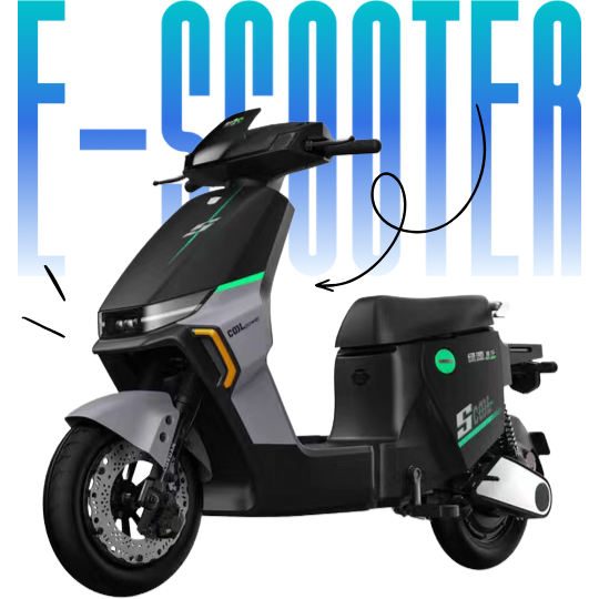 a black and silver scooter with a white background