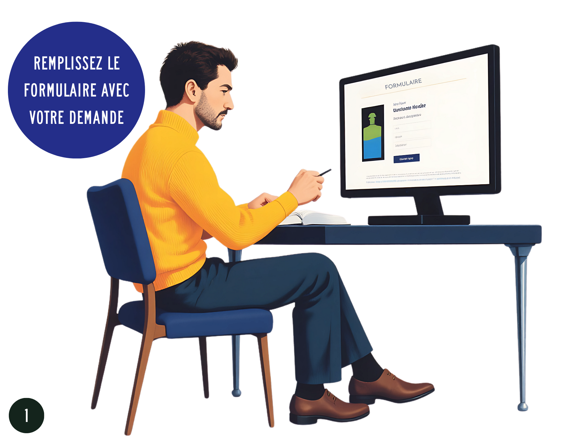 a man sitting at a desk looking at a computer screen