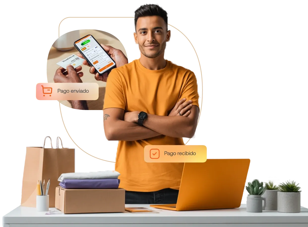Emprendedor de e-commerce usando Payphone para procesar pagos online.