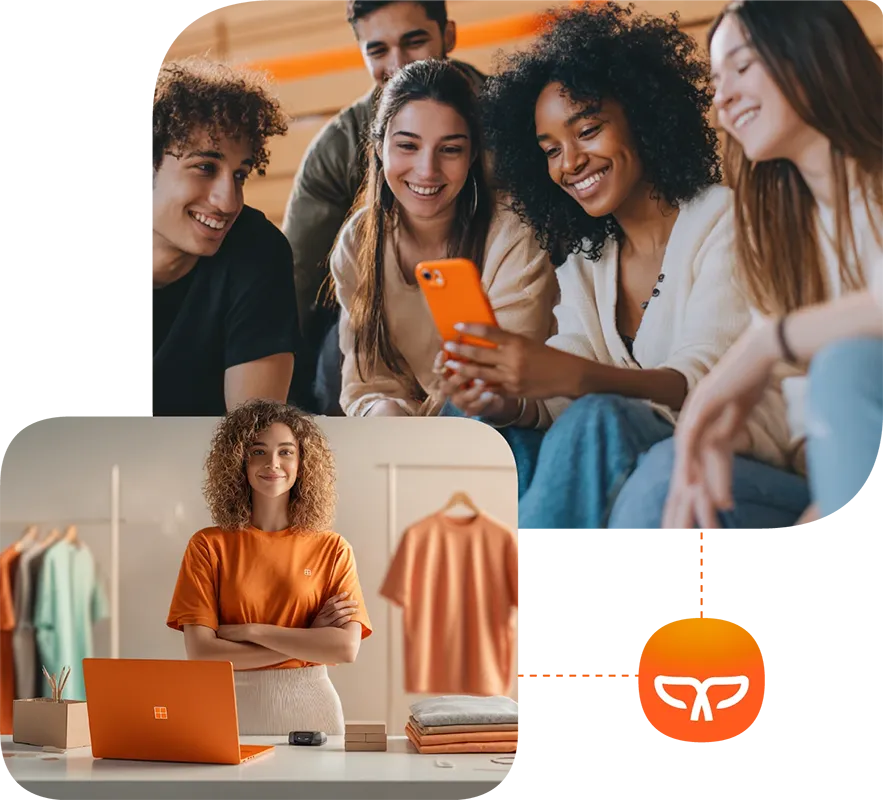Grupo de personas utilizan la aplicación de Payphone para hacer compras a una emprendedora.