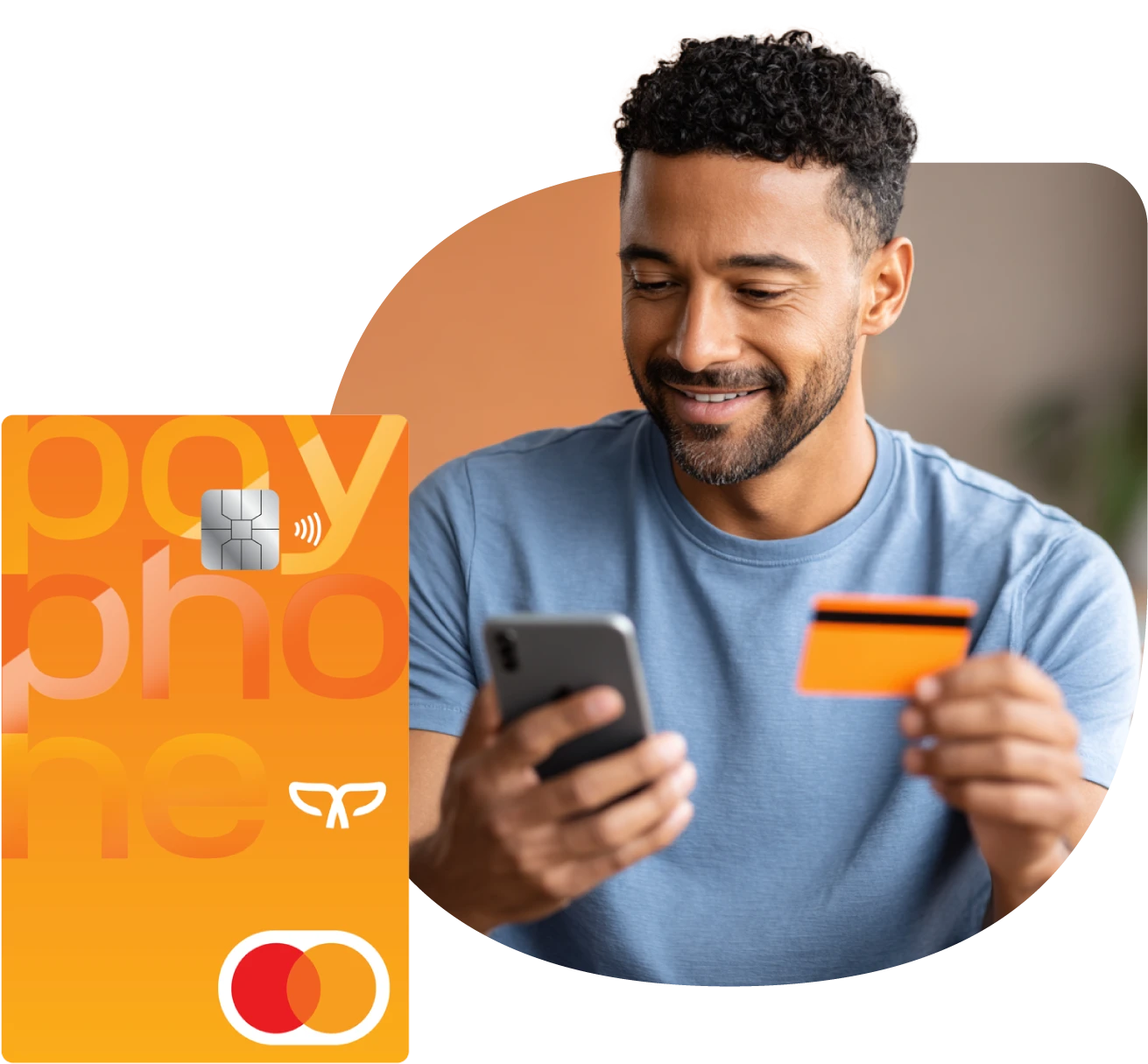 Hombre recarga su tarjeta Mastercard Payphone a través de su celular.
