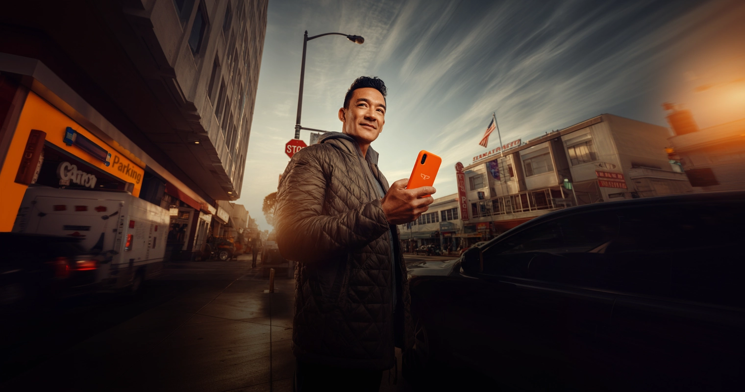 Hombre migrante sostiene su celular.