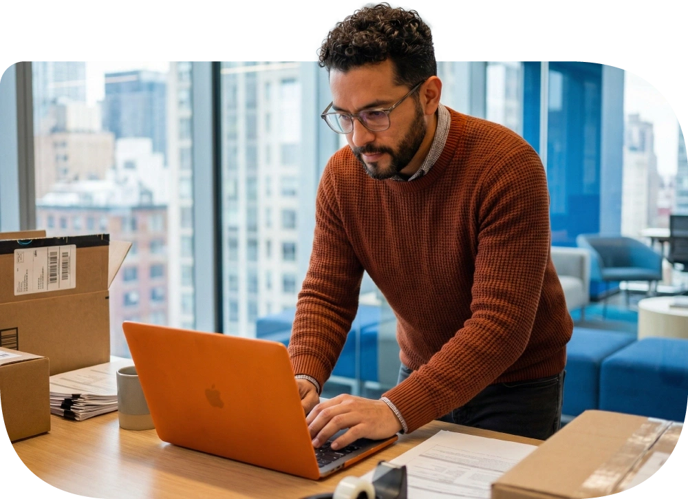 Dueño de tienda online enviando links de cobro desde su laptop.