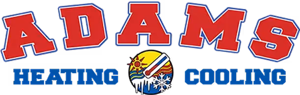 Adams Heating and Cooling logo featuring sun and snowflake symbols.