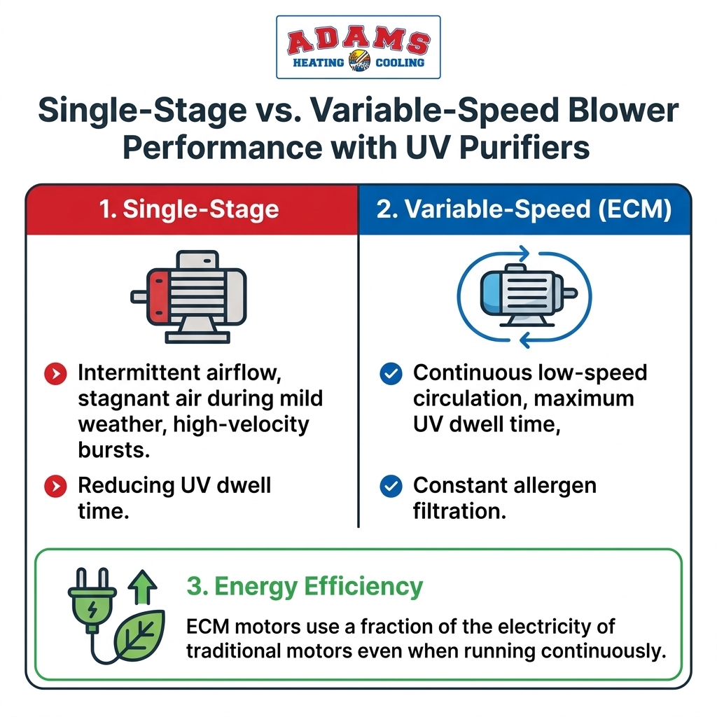 Single-Stage vs. Variable-Speed Blower Performance with UV Purifiers