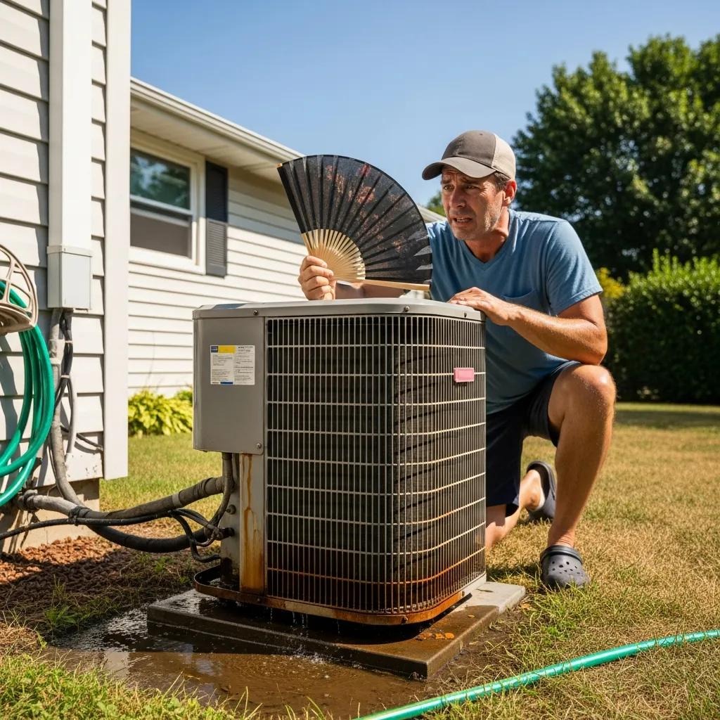 Homeowner dealing with an air conditioning failure during hot weather