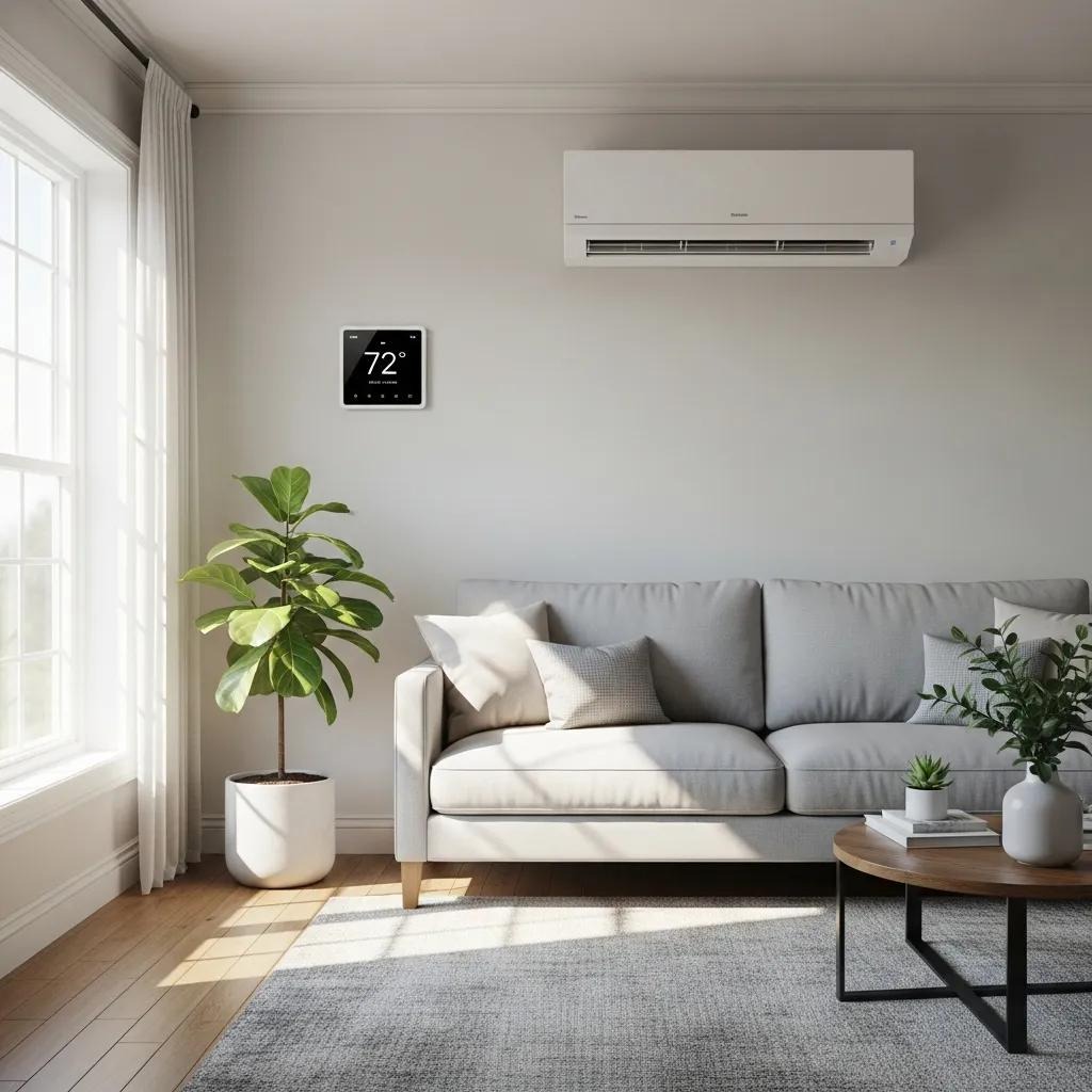 Ductless mini-split being installed in a living room with minimal disruption