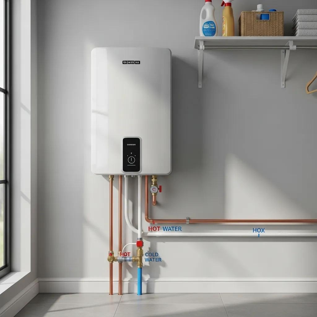 Modern water heater in a home utility room, highlighting its design and functionality