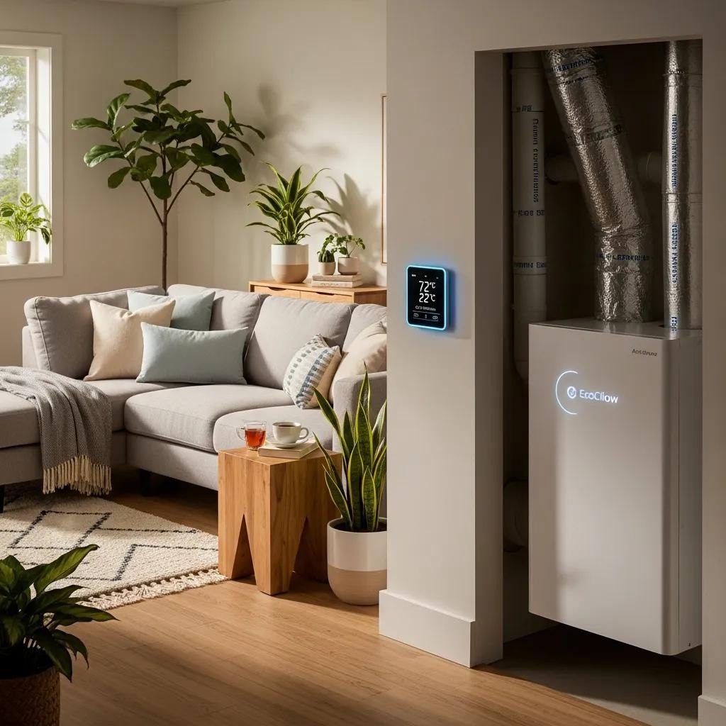 Modern energy-efficient HVAC system installed in a comfortable home environment